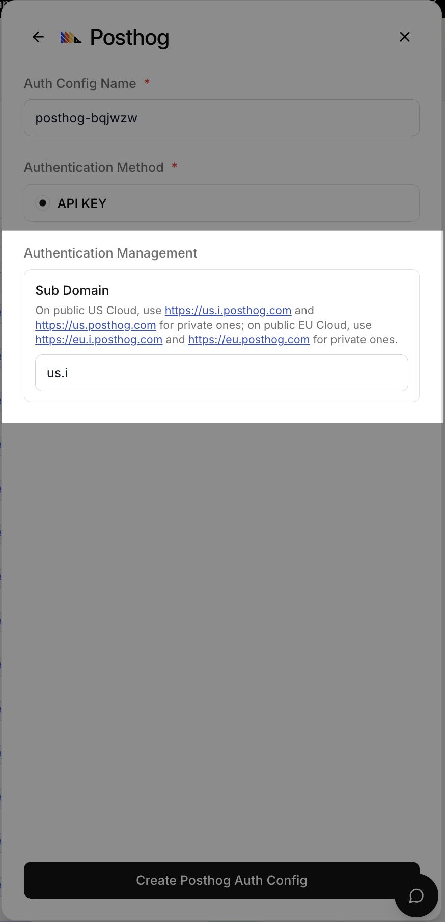PostHog Auth Config Settings